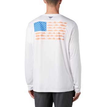 Columbia Muške Majice S Kapuljačom - Terminal Tackle PFG Fish Flag Long Sleeve Bijele | FGAV-93827